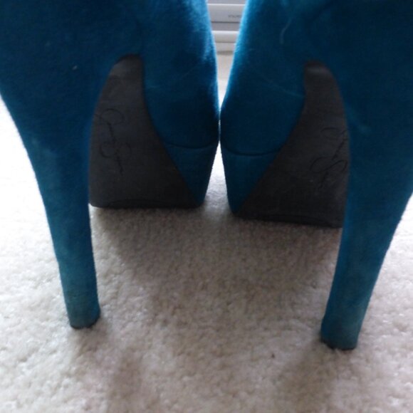 JESSICA SIMPSON dark teal faux suede platform pumps - Picture 13 of 14